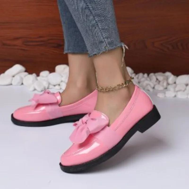 

Женская обувь 2024 Большой размер Слипоны Женские туфли-лодочки Классические Повседневные туфли-лодочки Женские С бантом Круглый носок Обувь на низком каблуке Женская Zapatos 35 розовый