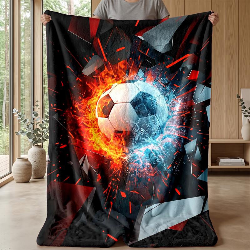 Soccer Ball Exploding In Flames Theme Blanket Lightweight Warm Flannel Blanket Decorative Throw Blanket for Home Decoration