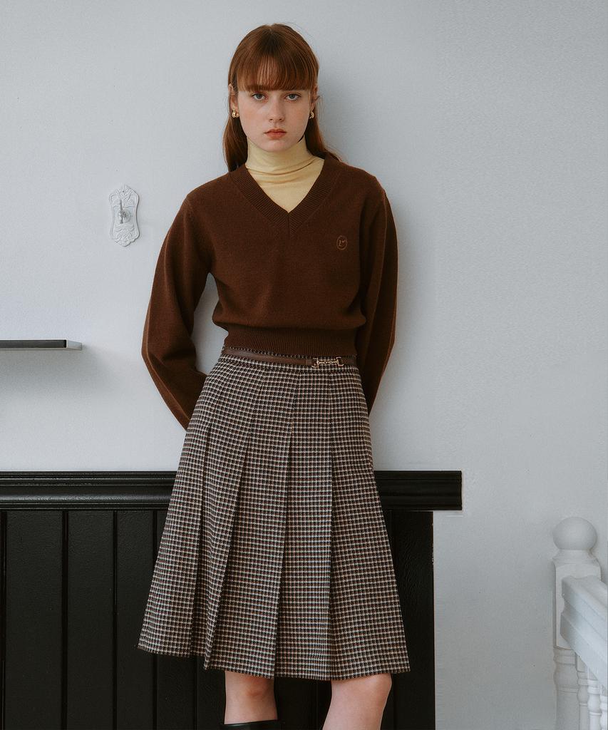 Lora Lora Wool Blended Buckle Pleats Skirt Brown