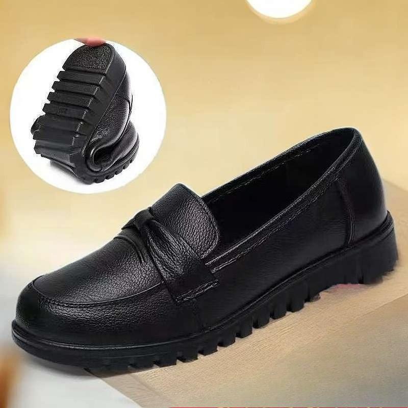 Women's PU Soft-Sole Work Shoes Non-Slip Casual Mid-Heel Shoes for Mothers and Older Women