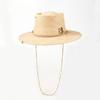Wide Brim Straw Hat with Chain Strap UV Protection Lightweight Breathable Vintage Outdoor Beach Vacation Summer Hat