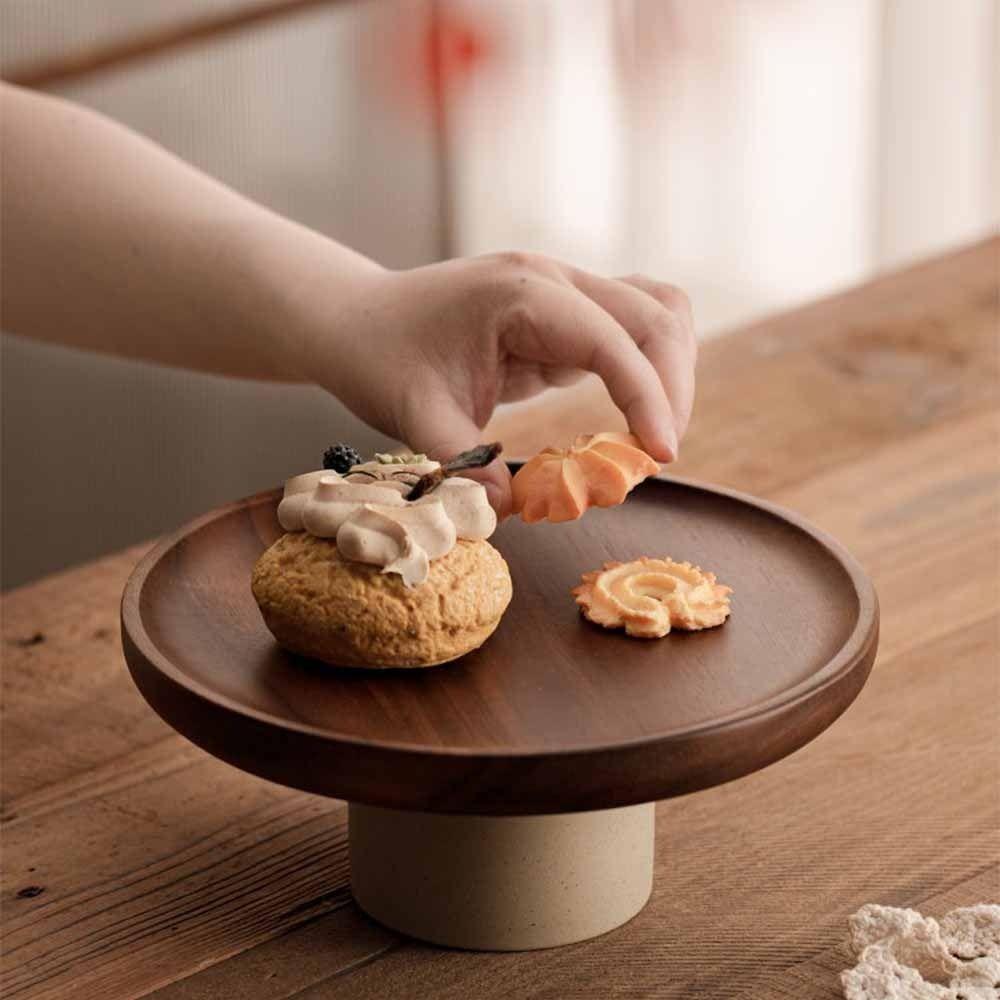 Round Wood Cake Stand Vintage Tabletop Fruit Candy Tray High Feet Fruit Plate  Party Display