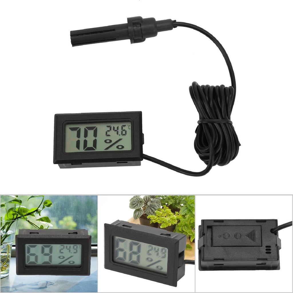 Kwadratowy Cyfrowy Termometr Higrometr Temperatury i Wilgotności z Sondą Przewód 1,5 m(czarny)