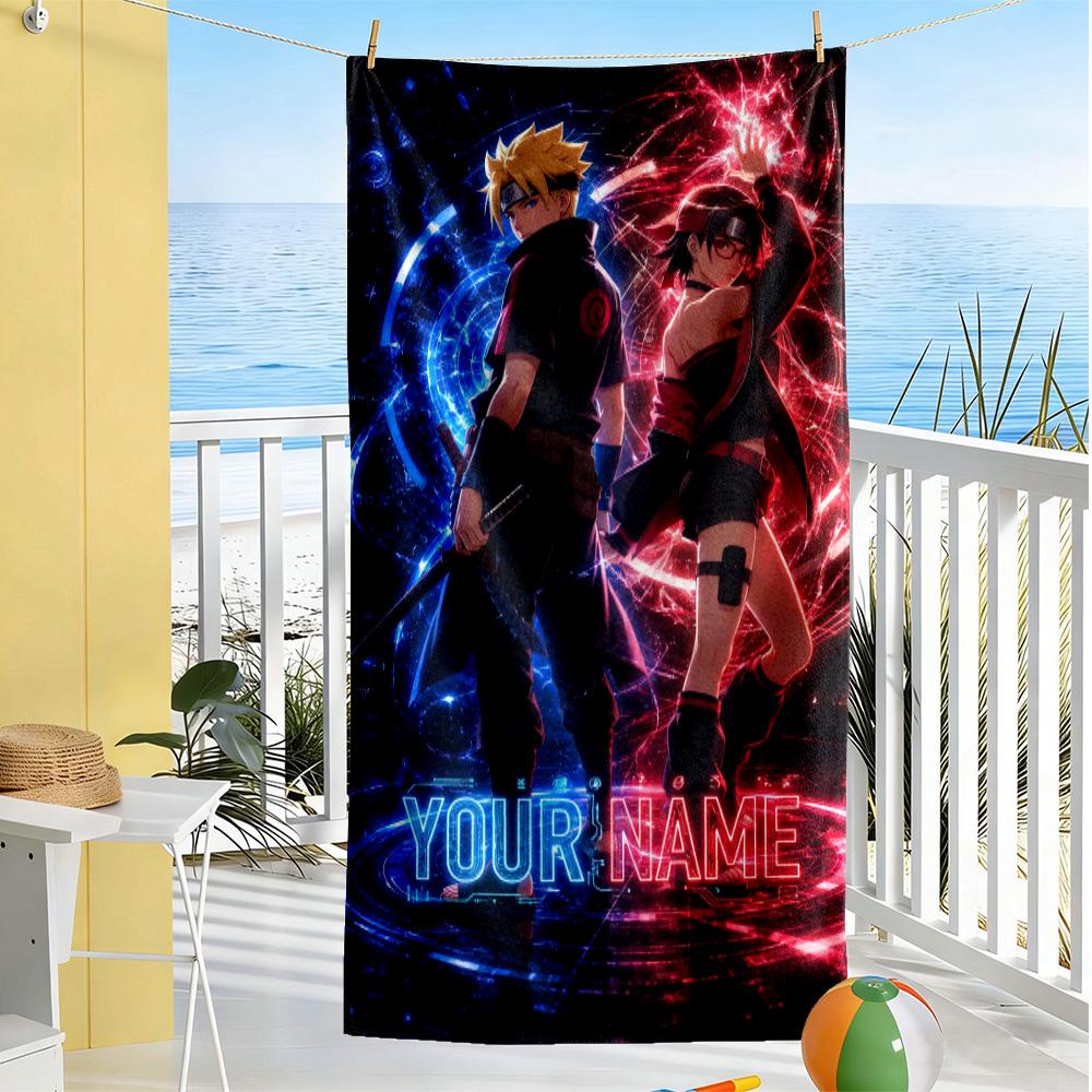 Naruto Character Personalized Name Beach Towel High Absorbency & Quick-Dry Ideal for Travel Outdoor Swim Pool Yoga Surf Camping Hiking Gym Gift Holida