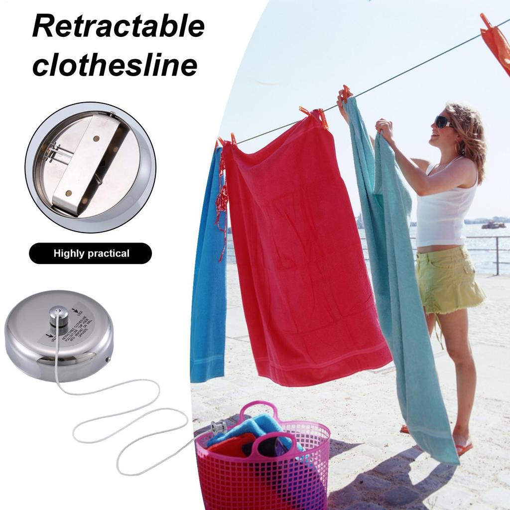 Retractable Laundry Line 9Ft Stainless Steel Indoor Clothes Line Non-Sagging Adjustable Rope for Drying Home Apartment Hotel