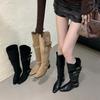 Thick heel retro suede long tube knight boots women's shoes 2025 new autumn design sense two wear thin medium tube boots