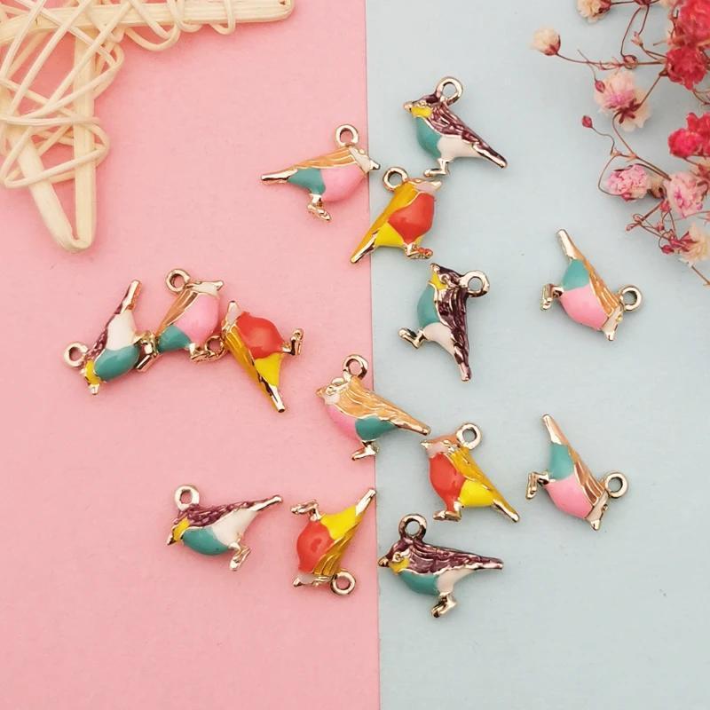 10 Stück DIY Schmuckzubehör Emaille 3D Kleiner Spatz Bunter Elster Vogel Anhänger Passend für Damen Armbänder Ohrringe Herstellung.