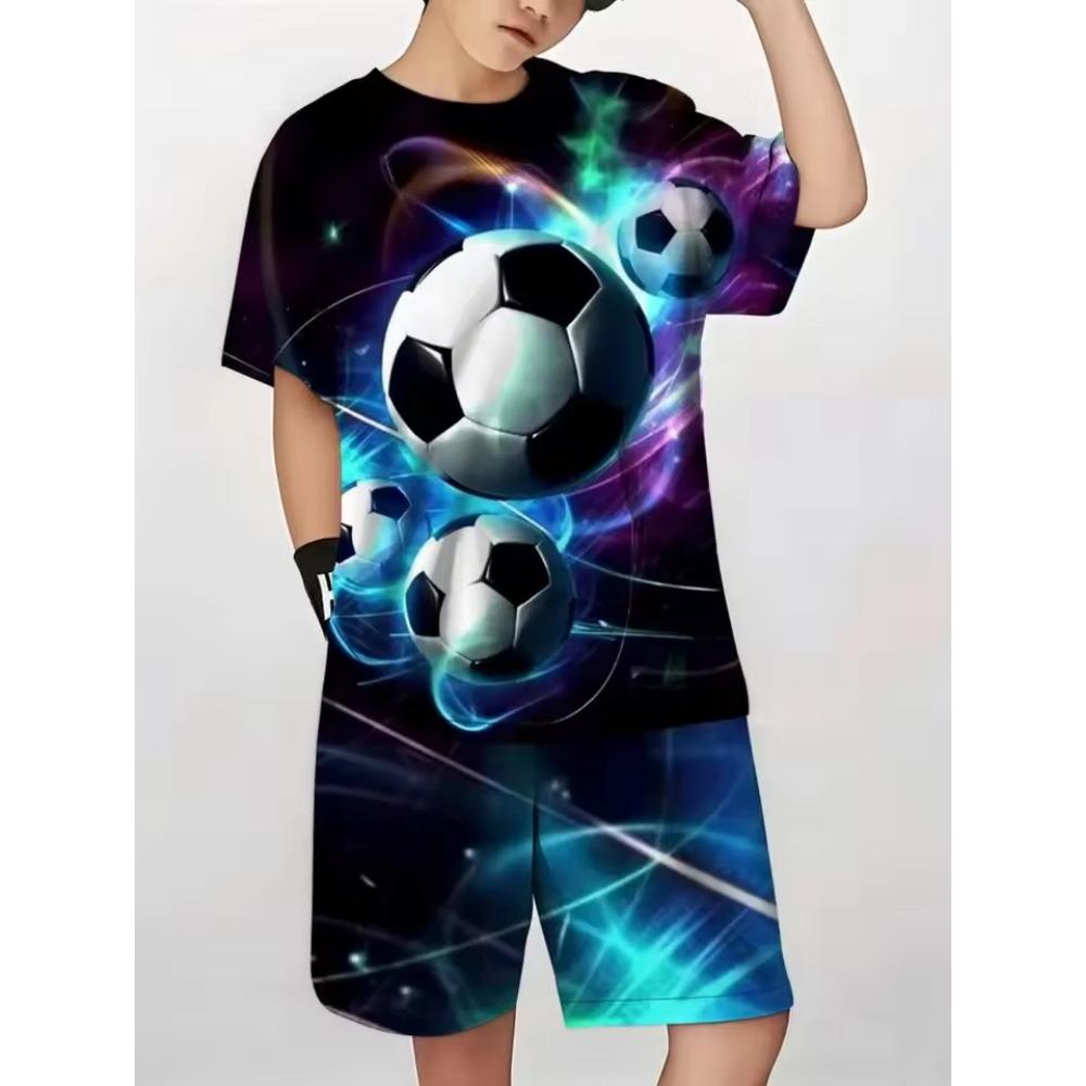 Summer New Children's Set Girls' Summer Set Short Sleeve T-shirt Boys' Shorts Crown 3D Printed Casual Round Neck Children's