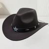 European and American Woolen Hat Women's Western Retro Cowboy Hat Men's Five-pointed Star Ethnic Style Decorative Flat Top Top Top Hat