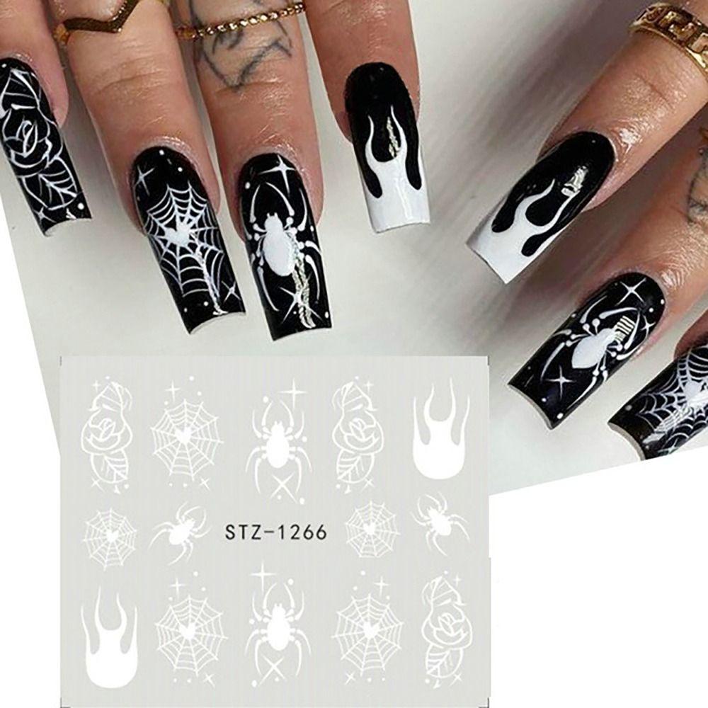 Halloween Skull Nail Art Water Decals Stickers Mummy Ghost Spiders Web DIY Nail Stickers Fake Nail Accessories