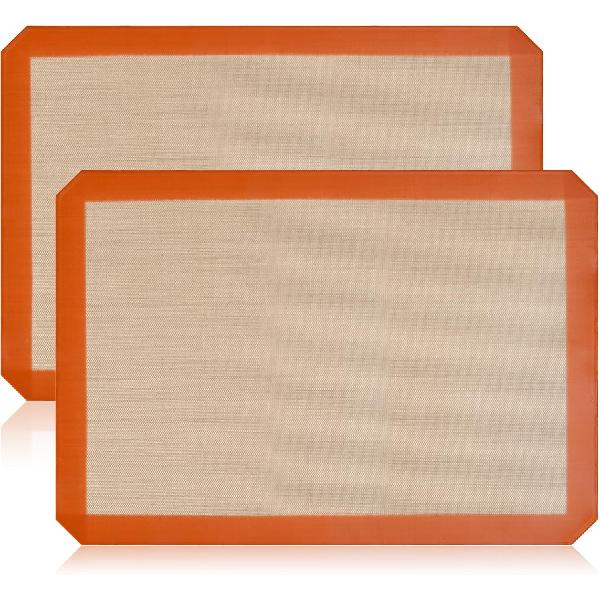 2-Pack Silicone Baking Mats – Non-Stick Reble BPA-Free Oven Liners, 100% Food-Grade Silicone, Fit Half Sheet Pans (16.54  x 11.62 ) for Cookies, Orange/Beige, 0.4mm