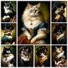 Renaissance European Aristocrat Black Cat White Cat Drink Beer Elegant Animals Poster Canvas Print Wall Art For Room Home Decor