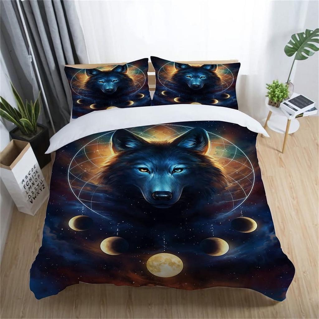 Comforter Bedclothes Wolf Printed Unique Design Home Decor Vintage Bedding Setqueen Size Warm Soft And Breathable