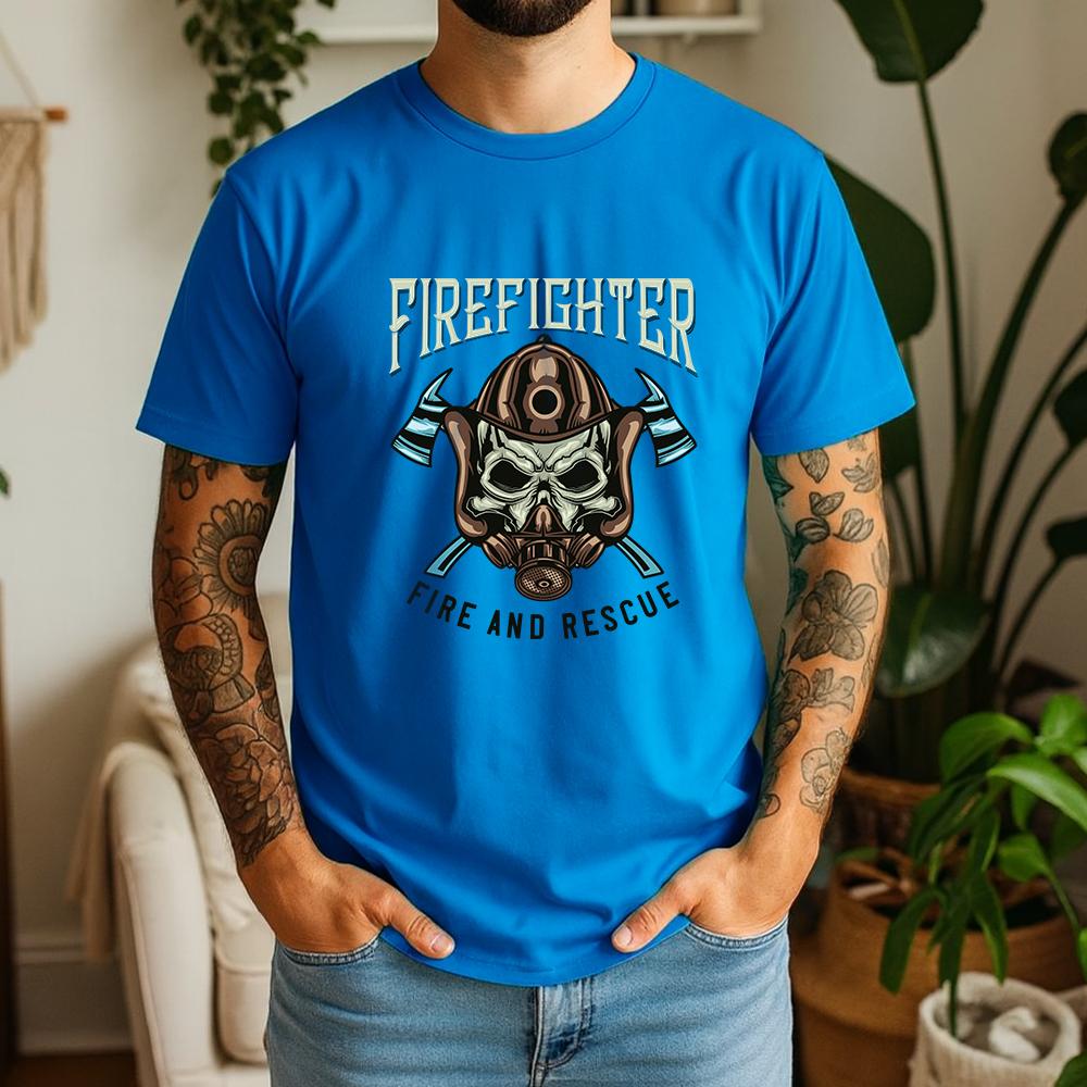 2026 New Summer Unisexs Soft Cotton Short Sleeve Tee Fire Rescue Skull Axe Graphic Tactical Casual Style