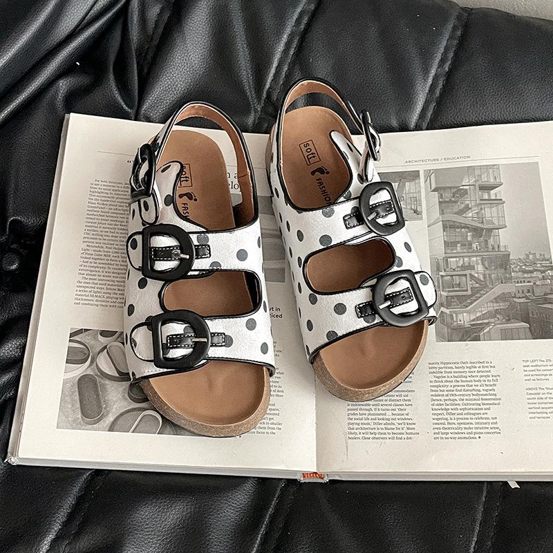 

Туфли на платформе в горошек для женщин, новые летние, универсальные и удобные, женщины носят сандалии, волоча одну ногу и половину 40