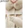 BITCED Fleece-Lined Thickened Down-Filled Cotton Coat for Women - Short Style Autumn/Winter Waist-Defining Design with Large Fur Collar