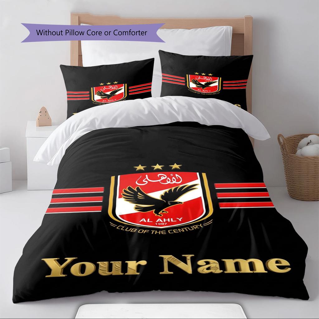 Name Custom Al Ahly Sporting Pattern Bedding Set Quilt Cover Pillowcase Home Decor Gift (1 * duvet cover + 2 * pillowcase, without core)