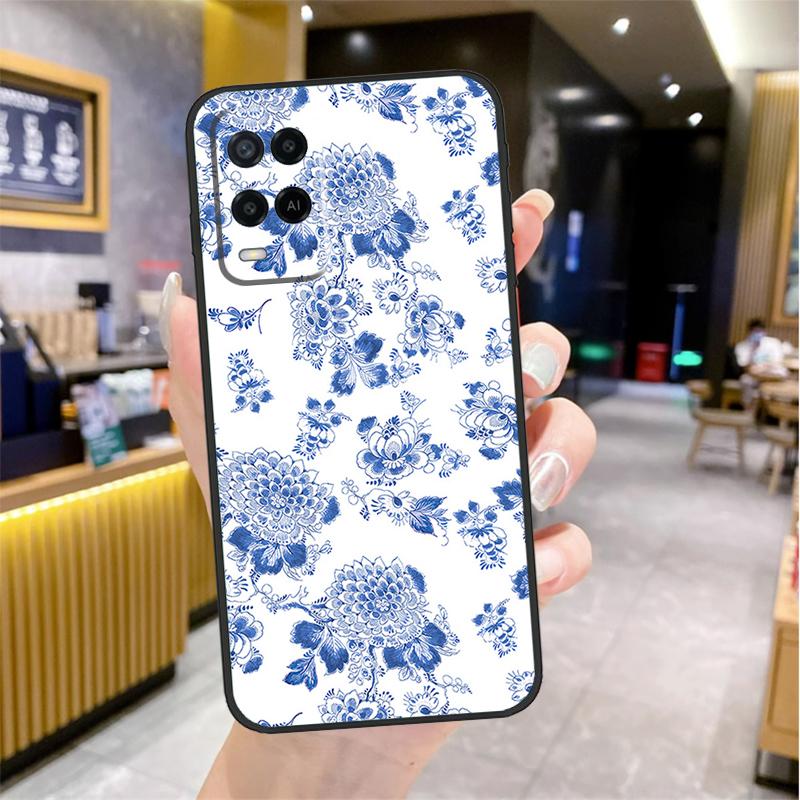Blue and White Porcelain Case For Oppo A80 A40 A60 A18 A38 A58 A78 A98 A96 A76 A16 A94 A74 A54 A15 A17 A57 A77 A5 Pro