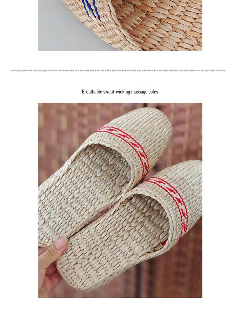 Finely Woven Cattail Slippers - Handmade Straw Shoes for Men & Women, Comfortable & Nourishing Mesh Design.