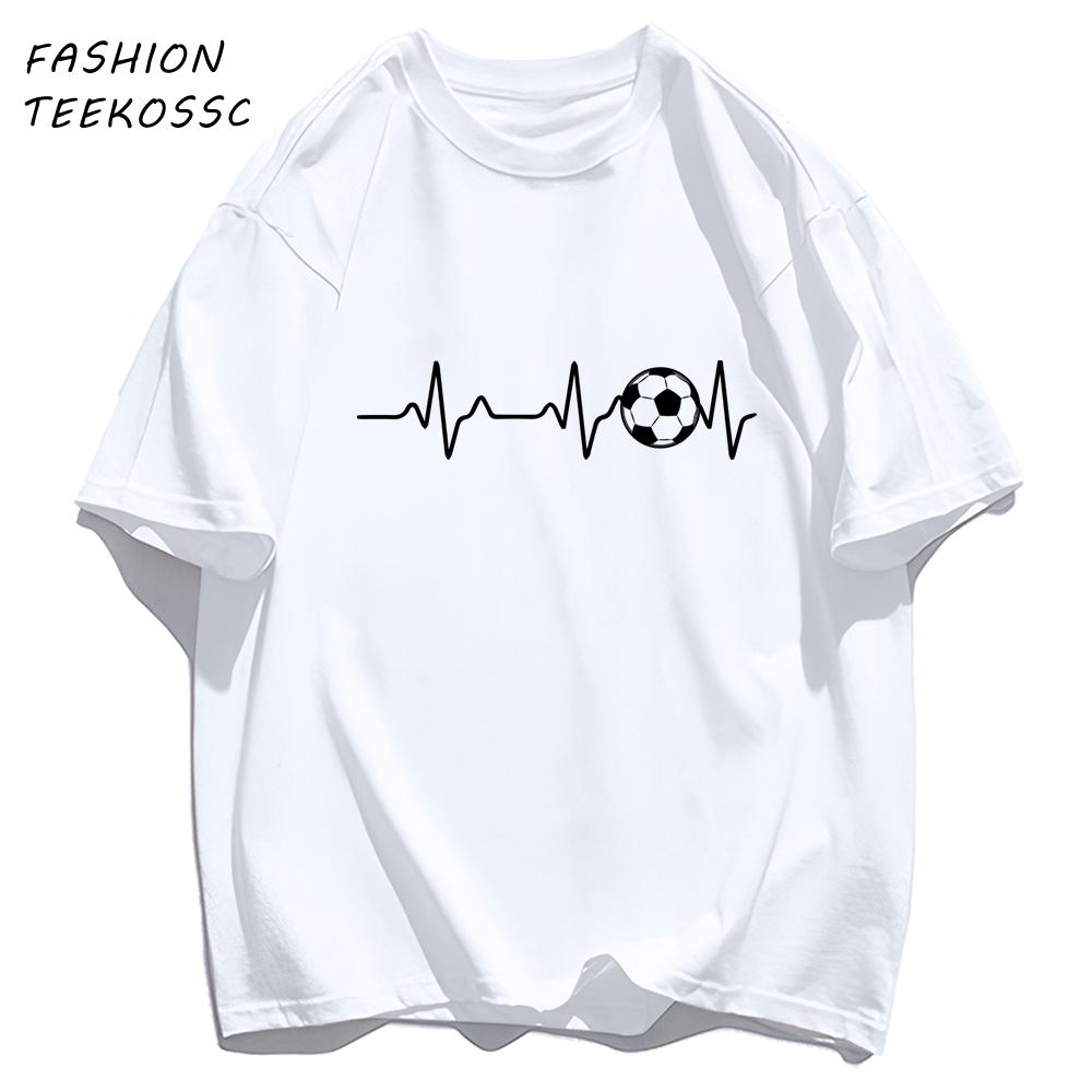 Football Electrocardiogram Print Men T Shirt Crewneck Summer TShirt Casual Loose Clothes Unisex AllMatch Cotton Sportswear