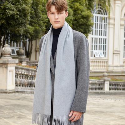 Men's and Women's High-End Wool Cashmere Scarf - Korean Style Solid Gray, Versatile Winter Accessory