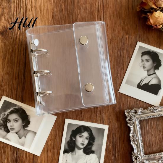 A8 Binder Notebook Scrapbook Mini 3-Ring PVC Clear Cover with Colorful Inserts Portable Planner Closure Photo Album Card Organizer for Journaling High