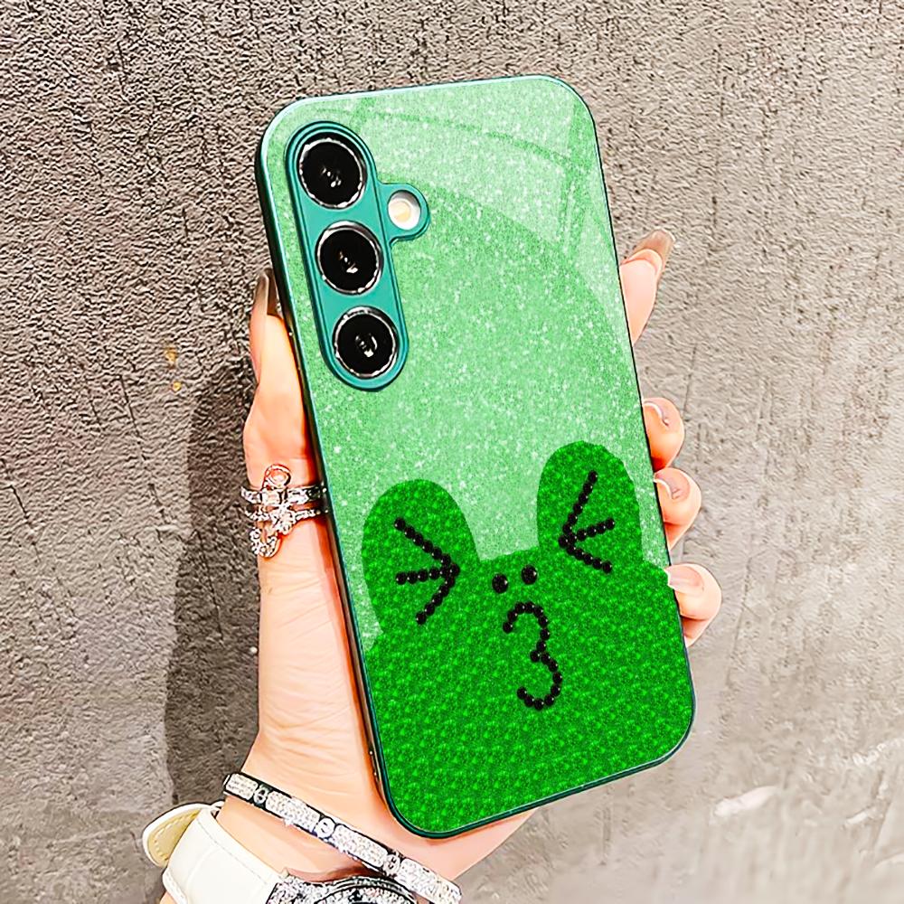 Bestseller Cute little frog Glass PhoneCase for Samsung Galaxy S26 S25 S24 S23 S22 FE Ultra Plus Built-in glass green Exquisite