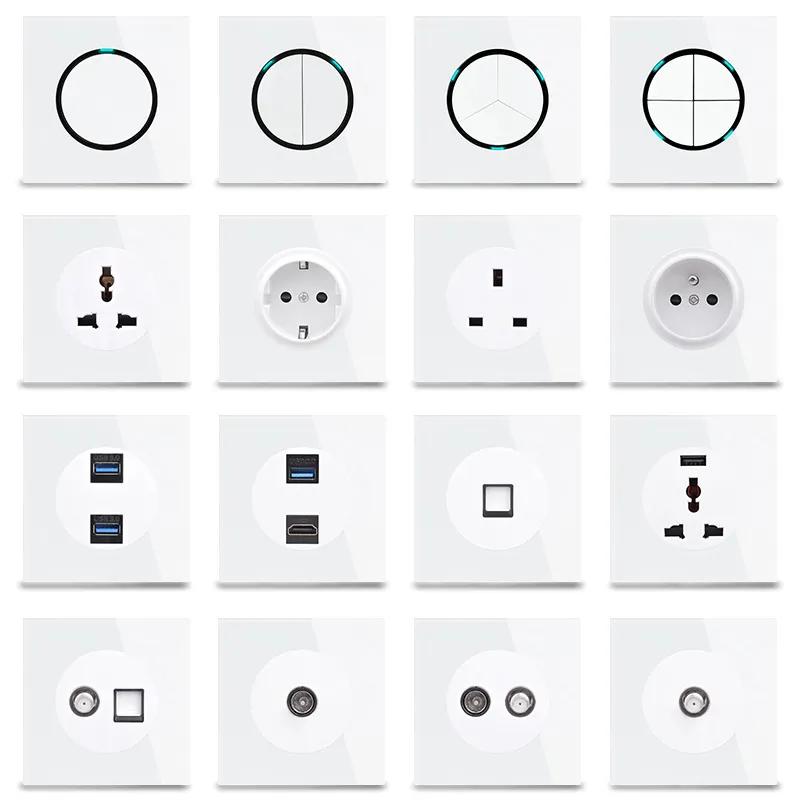 2025 LED Home Use Glass Panel Wall Light Switches Electric 220V Wall and Socket Durable Product