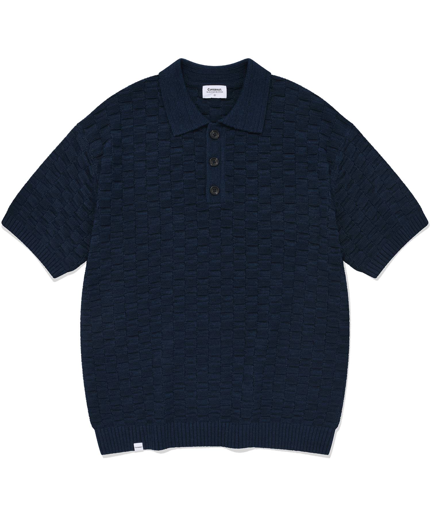 Covernat Block Texture Collar Half Knit Navy Navy/S