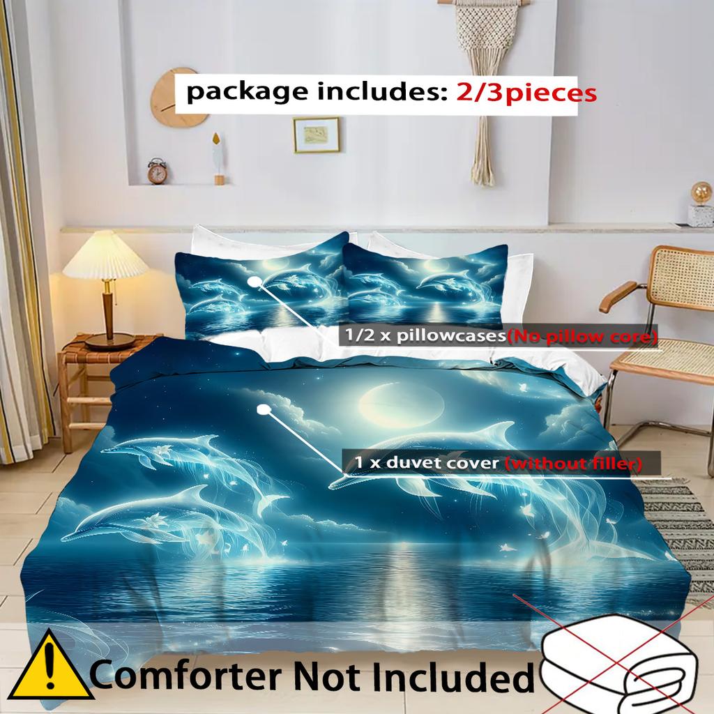 Dreamy Dolphins Pattern 3D Printed Duvet Cover Soft Comfortable Bedding Set Magical Marine Animals Quilt Cover Set Pillowcases