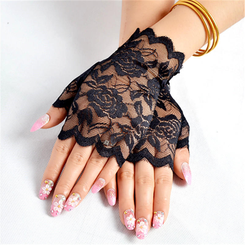 Women Evening New Bridal Wedding Party Dressy Lace Fingerless Gloves Mittens