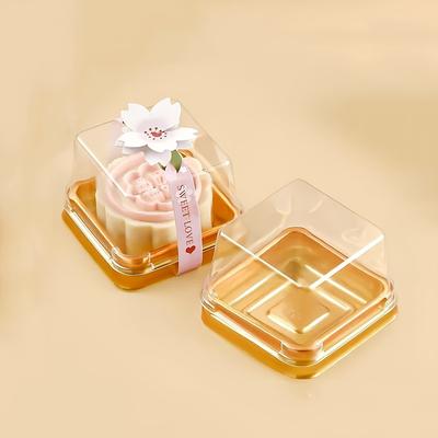 50pcs Dessert Egg-Yolk-Puff BoxTransparent Square Plastic Mooncake Dome Packaging Boxes, Moon Cake Container Baking Food Packing