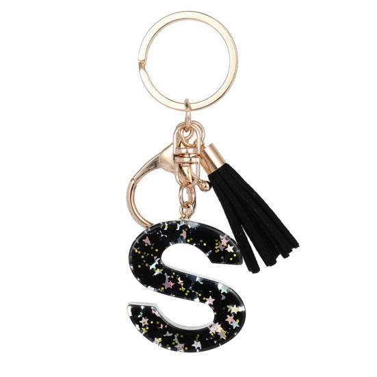 Lightweight Keychain Pendant, Sequins Star Letter A-Z Charm with Tassel, Gift Alphabet Initial Metal Keyring for Handbag Backpack Bag