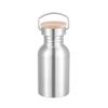Silver Single Wall Water Bottle 304 Stainless Steel Water Bottles Portable Leak-Proof Bamboo Lid Insulated Metal Flask