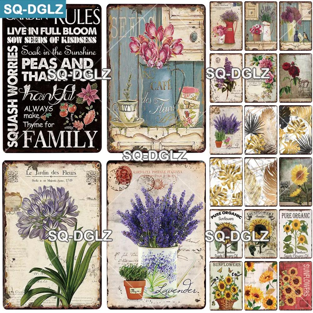 SQDGLZGarden Rules Metal Sign Vintage Metal Plaque Plates Decor For Pub Bar Home Wall Decor Tin Signs Flower Poster Gift