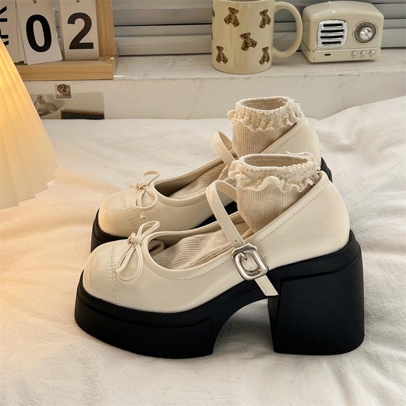 Platforma Silný Vysoký Ženy Mary Jane Boty Dámské Stručné Venkovní Lodičky Jaro Podzim Dámské Šaty Kožené Boty
