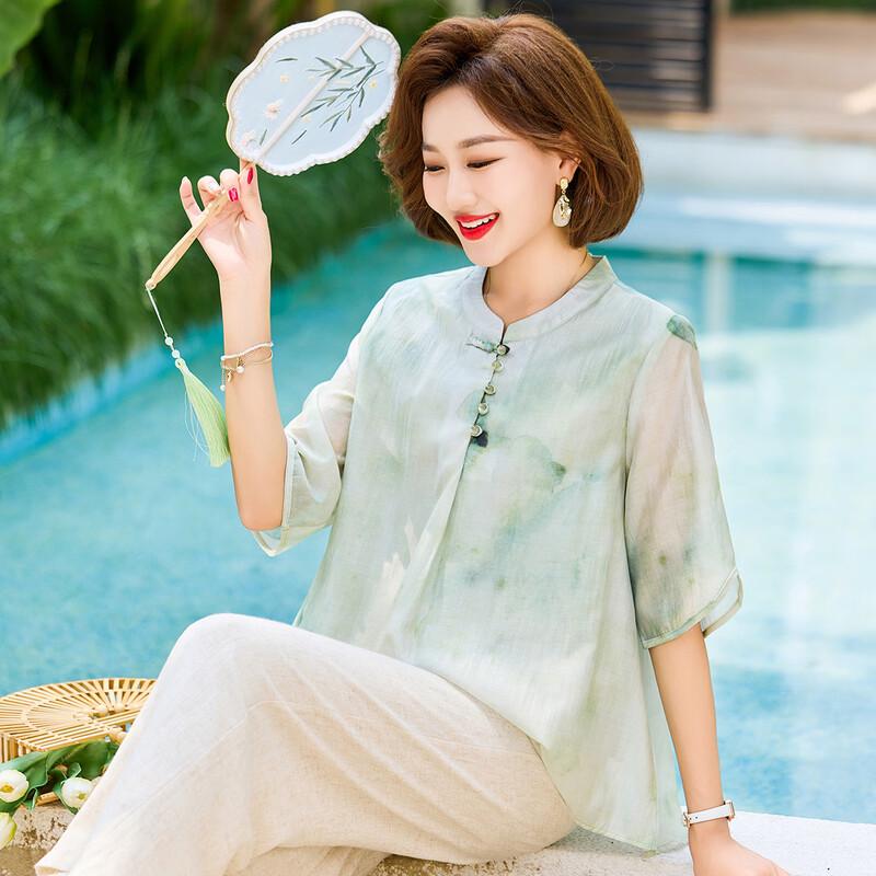 Qianlian Women's Ethnic Print Summer T-shirt
