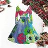 Women Floral Print Midi Dress, Long Sleeve V‑Neck Furry Trim A‑Line Party Dress, Christmas Limited Edition