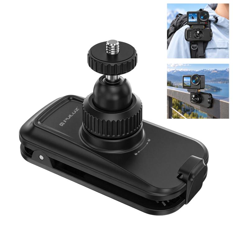 PULUZ Magnetic Quick-Release Backpack Clamp Mount with 1/4 inch Screw Interface for DJI, Insta360, GoPro and Other Action Cameras (Black)