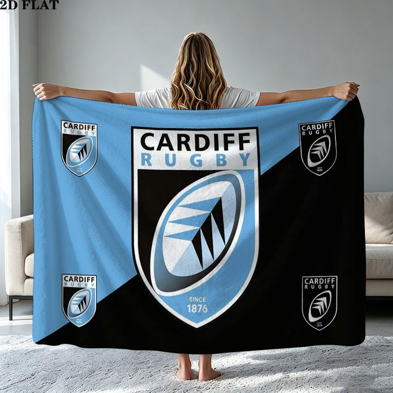 Cardiff Rugby Print Flannel Blanket High Quality Warm Comfortable Cover for All Seasons Perfect for Gifts Home Decor