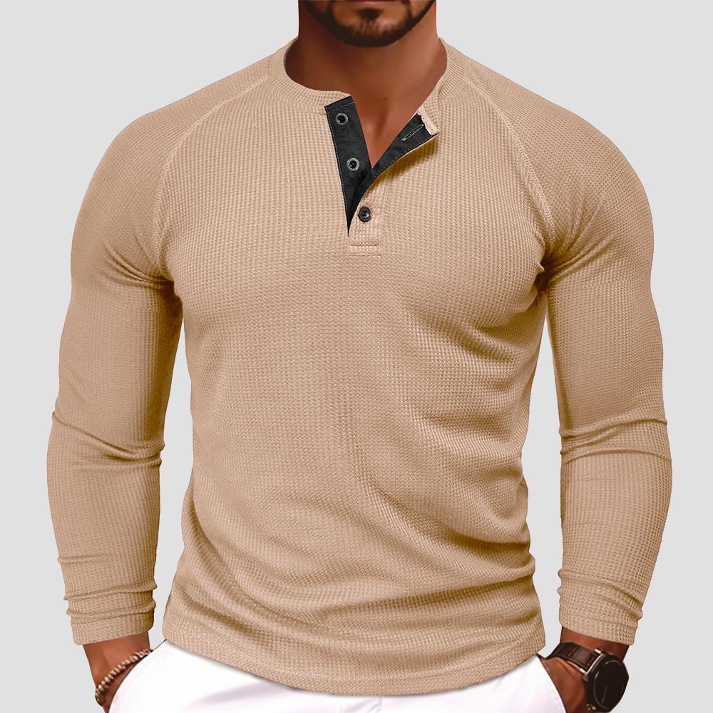 Mens Solid Long Sleeve Autumn Button T-shirts Business Slim Fit Blouse Tops