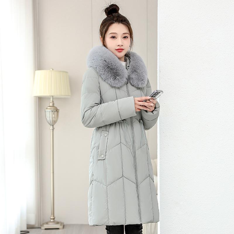 

New Cotton-padded Jacket Women s Long Slim Autumn and Winter Fur Collar Hooded Cotton-padded Jacket XXXL