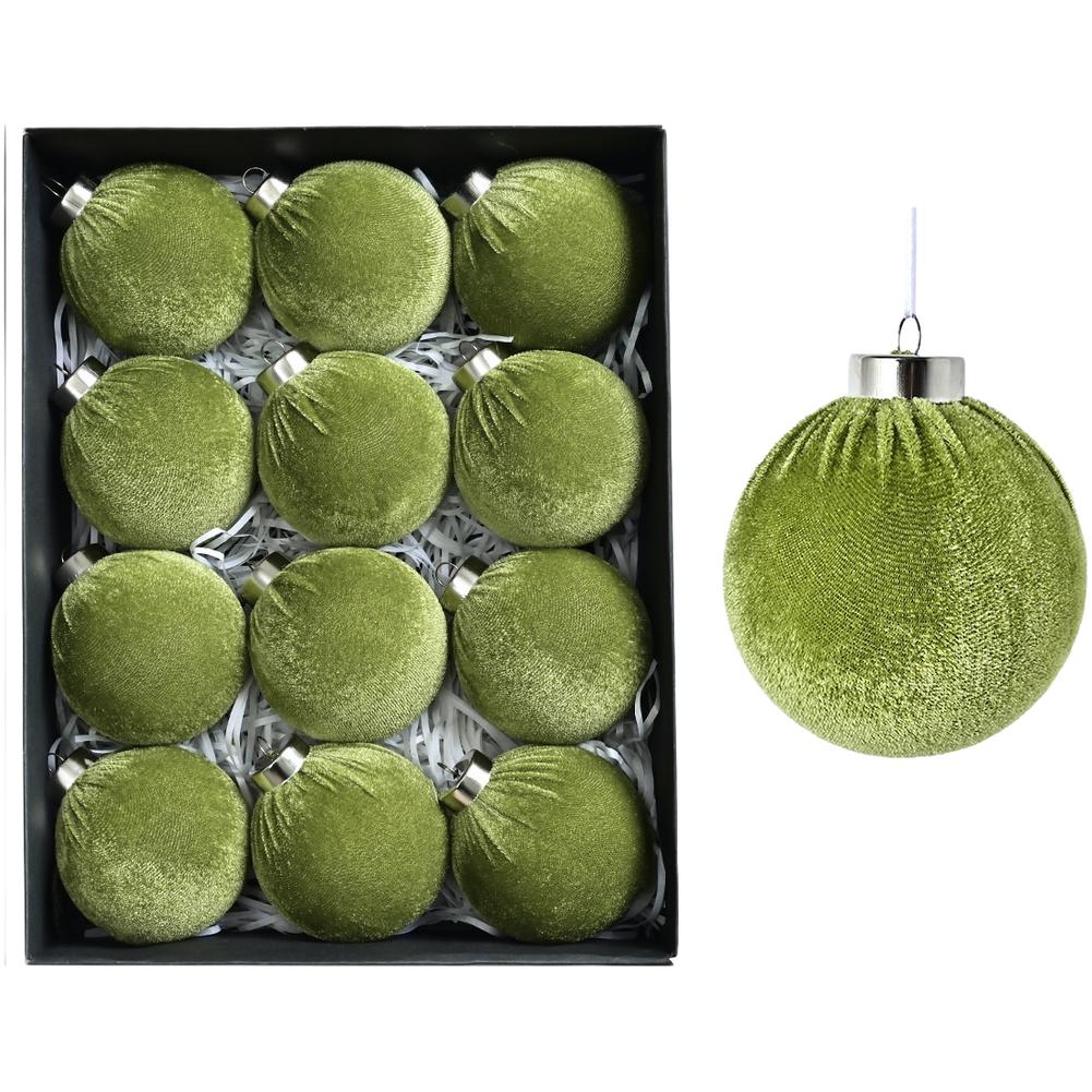 Festive Home Decoration Olive Green Christmas Ball Ornaments Easy Hanging Christmas Balls Christmas Pendant Soft Velvet Texture