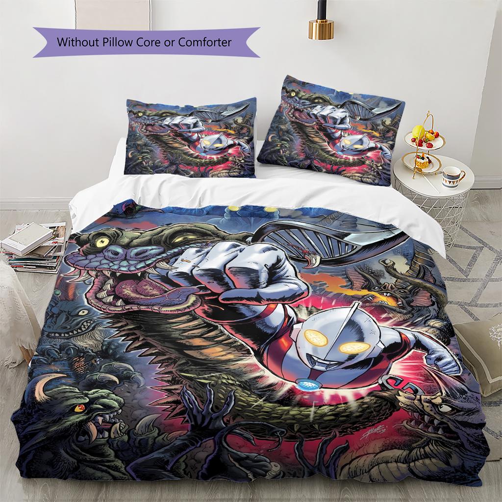 Ultraman Pattern Bedding Quilt Set Home Decoration Gift (1 * duvet cover + 2 * pillowcase without core)