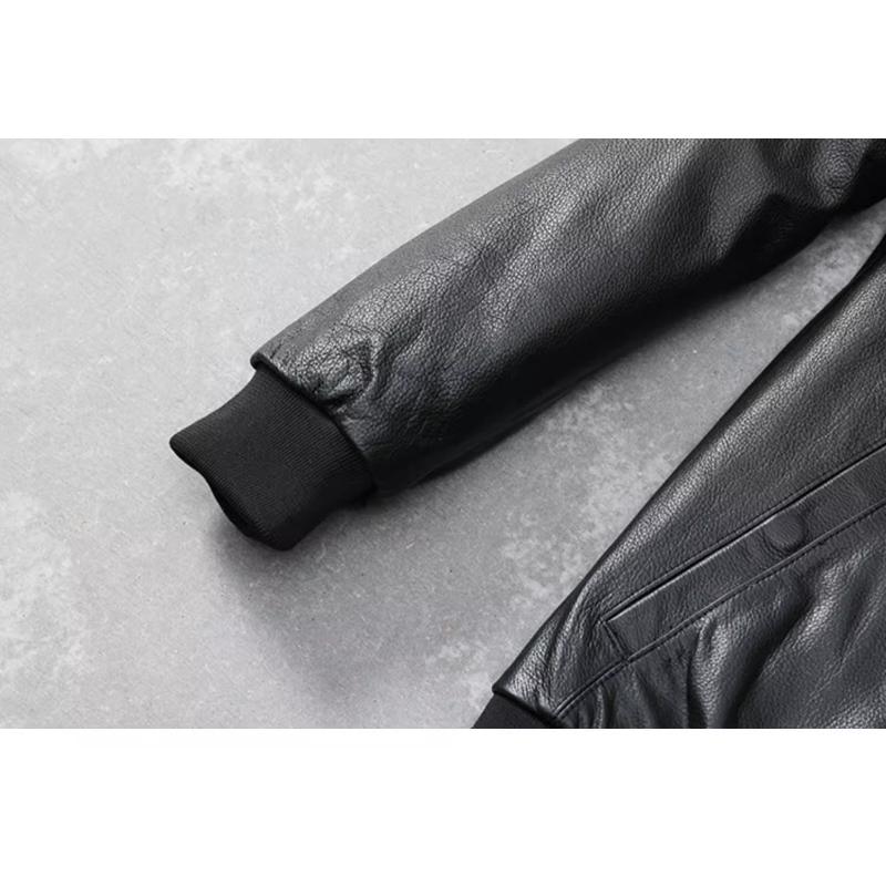 Embroidery Patches Baseball Jackets Genuine Cowhide Leather Jacket Men Motorcycle Biker Coats Autumn Mens Coat