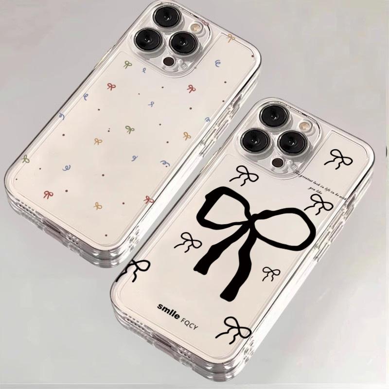 Colorful Small Bow Phone Case For iPhone 16 15 14 13 12 11 Mini Pro Max X XR XSMax 7 8 Plus Transparent Soft TPU Back Cover
