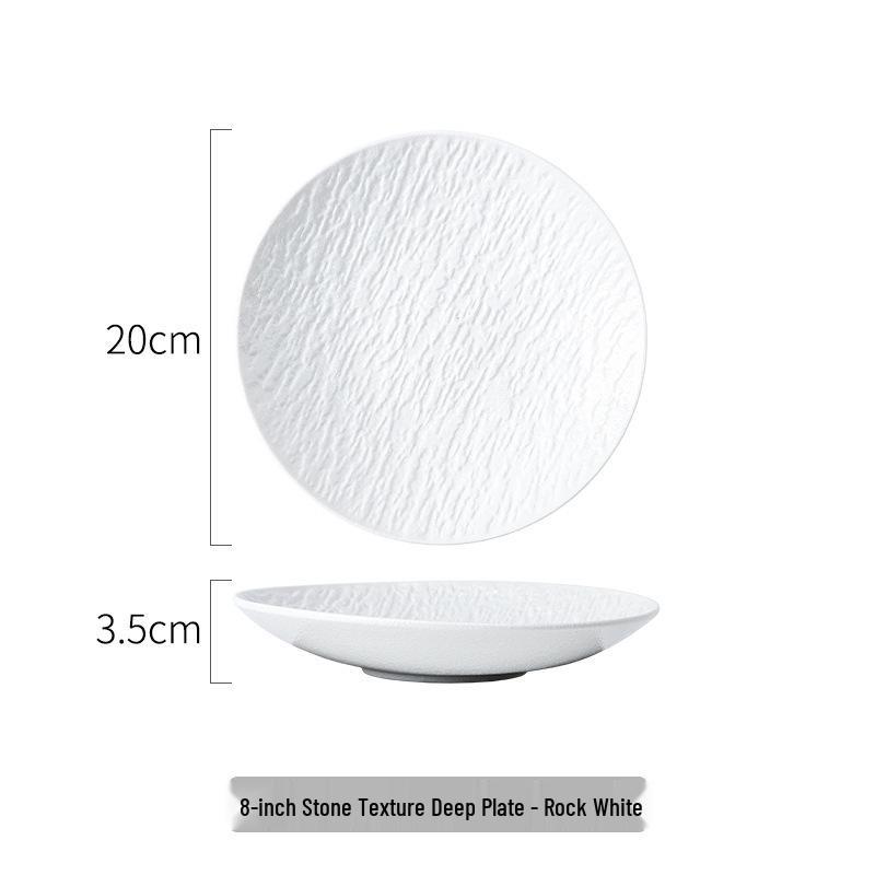 Luxury Black & White Ceramic Stone Pattern Plate Set – Matte Finish, Deep Soup & Breakfast Plates