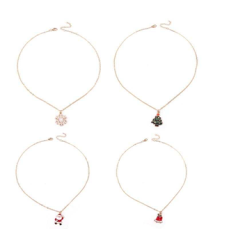 European & American Christmas Necklace Set: Reindeer, Cane, Santa Claus & Tree Pendants