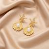 Boho Gold Color Starfish Shell Statement Earrings for Women Imitation Pearl Minimalist Summer Beach Vacation Fashion Jewelry