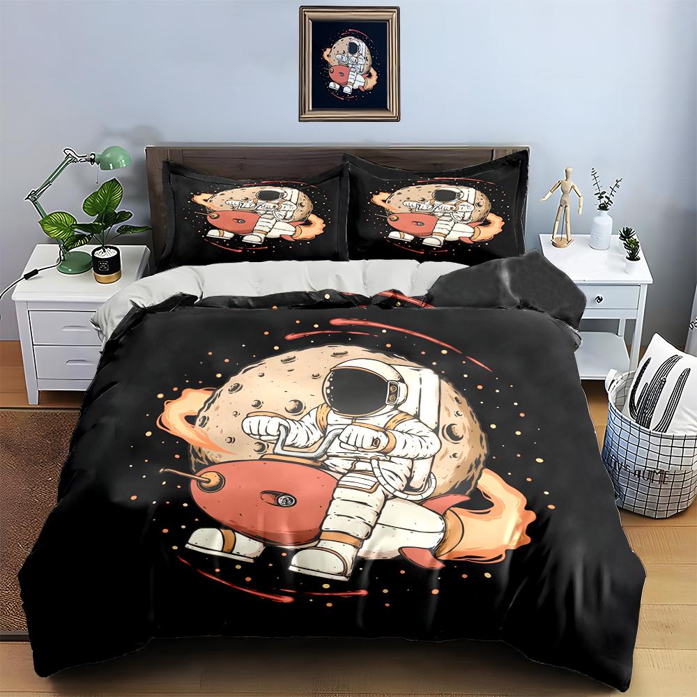 Astronaut Riding Rocket Bedding Duvet Cover Sets Duvet Covers Pillowcases Gifts (1 * Duvet Cover 2 * Pillowcases, Without Duvet Insert)
